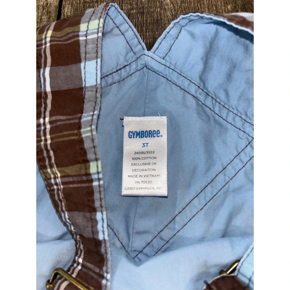 Gymboree Boys 3T Plaid Shortalls Brown Blue Cotton Overalls Vintage 2007